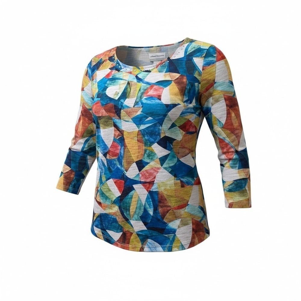 Alfred Dunner geometric stained glass 3/4 sleeves asymmetric hem PXL NWT